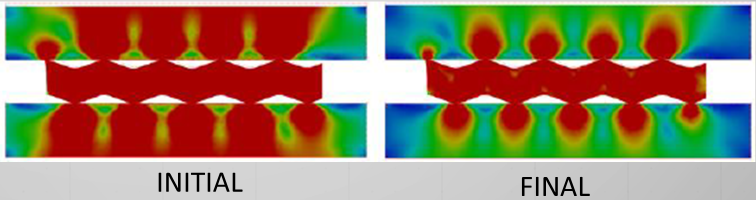 TEADIT Style 907 contact-stress contours, initial on the left and final on the right