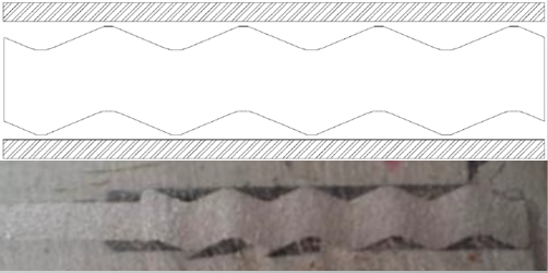 Wave-core profile cross-section of the 907 HRG: drawn section above, photographed section below